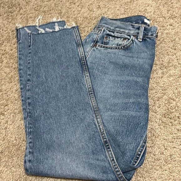 GRLFRND 24 Karolina High Rise Straight Leg Crop Jeans Frayed Hem Button Fly - Picture 4 of 13